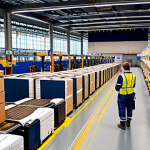 **

A bustling air cargo warehouse at Roissy Airport (Charles de Gaulle), showcasing goods being scanned and tracked via a blockchain-enabled mobile app. Emphasize the transparency and real-time visibility of the supply chain, with digital overlays displaying data points like location, temperature, and customs clearance status. Modern, clean, and efficient.

**