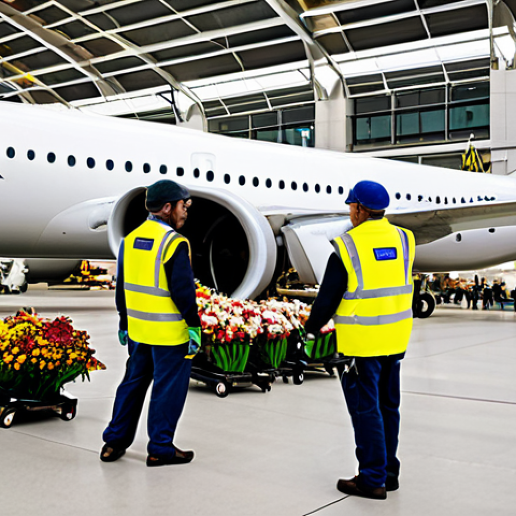 항공화물과 글로벌 무역의 상관관계 - **Prompt:** "A bustling scene at Roissy-Charles de Gaulle airport, showing cargo planes being loaded...