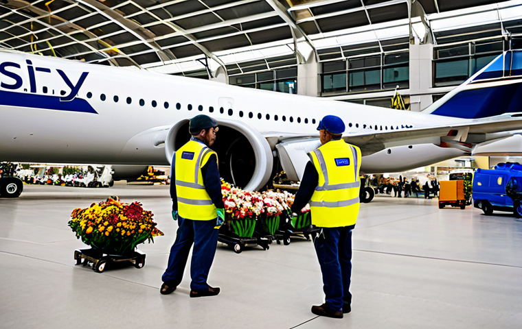 항공화물과 글로벌 무역의 상관관계 - **Prompt:** "A bustling scene at Roissy-Charles de Gaulle airport, showing cargo planes being loaded...