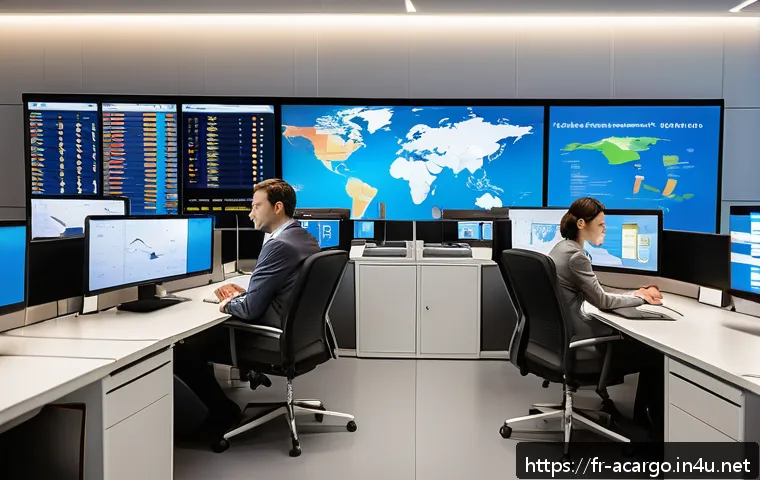 항공화물 운송에서 고객 서비스의 중요성 - A professional airline customer service center scene showing a diverse team of well-dressed agents a...