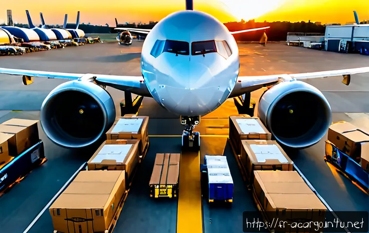항공화물의 기본 개념과 역할 - Photorealistic wide-angle view inside a modern European airport cargo terminal, organized rows of se...